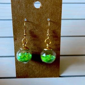 Green ornament glass earrings handmade